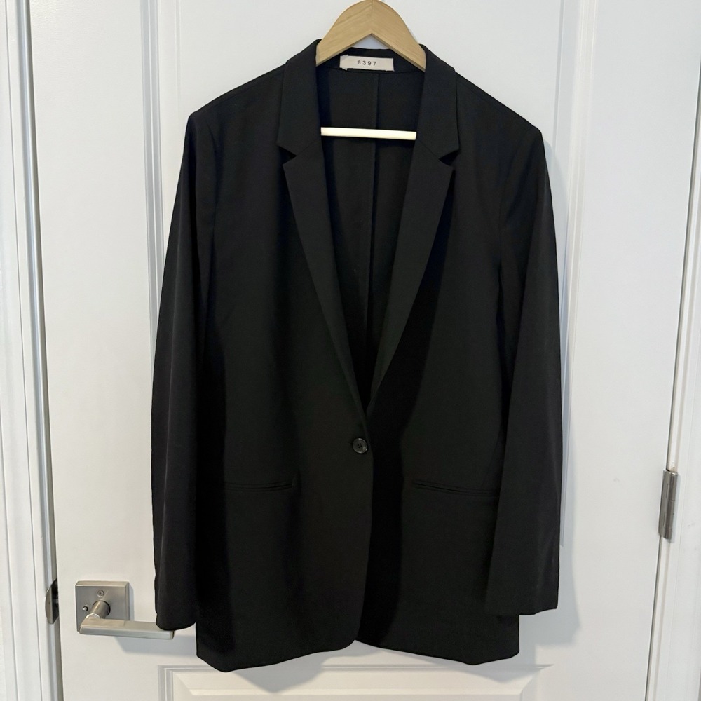 6397 Black Single Button Wool Blend Blazer Jacket Coat Womens M Medium USA